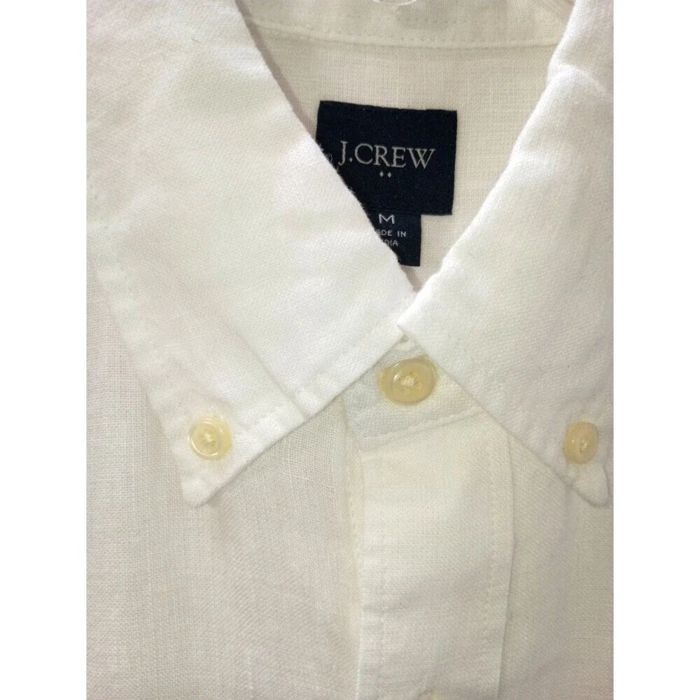 J Crew Factory Mens Medium White Linen Blend Shirt Button Down Long Sleeve